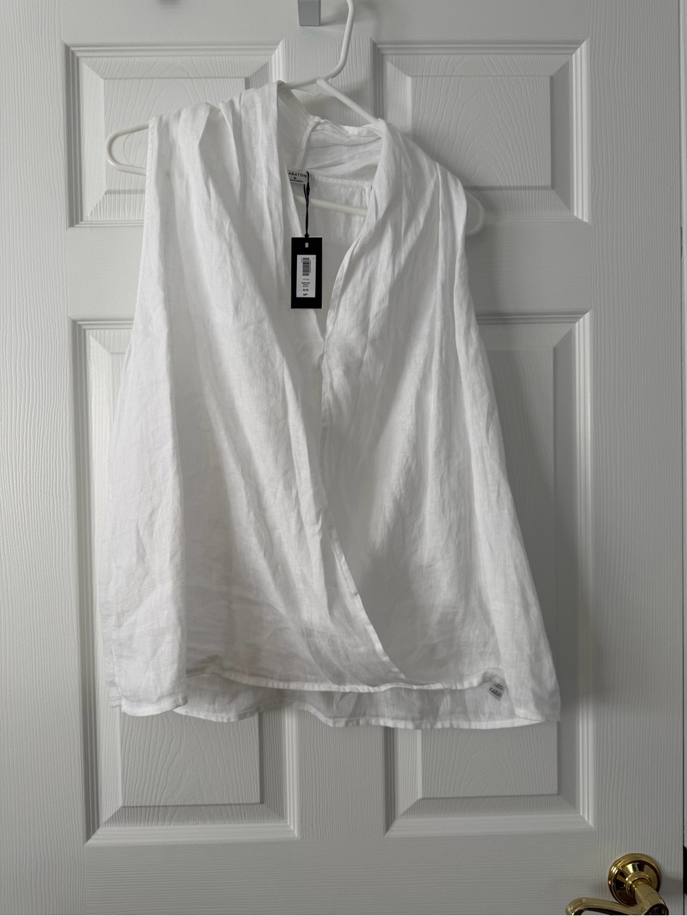 Sleeveless White Linen Wrap Top - Brand Not Visible